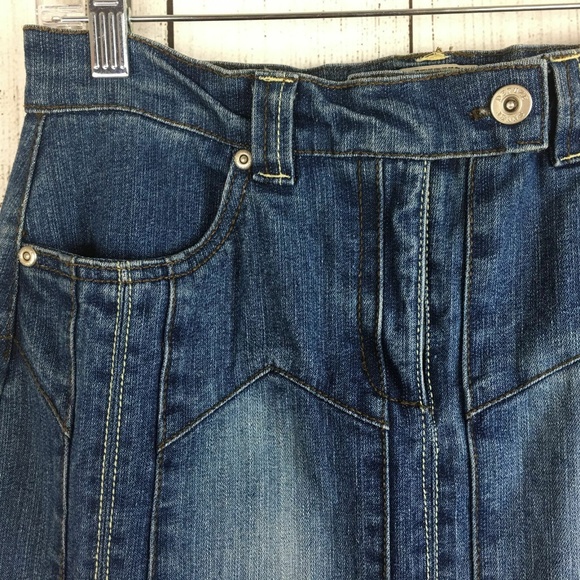 No Fuze Women's Denim Blue Jean Midi Skirt Sz 7/8 - Picture 4 of 8
